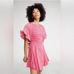 NWT Free People Florence  Smocked Flutter Sleeve Dress W/Lace Up Back R$128 SZ M
